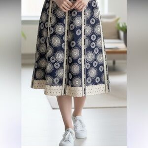 LOFT Navy and Cream A-Line Skirt